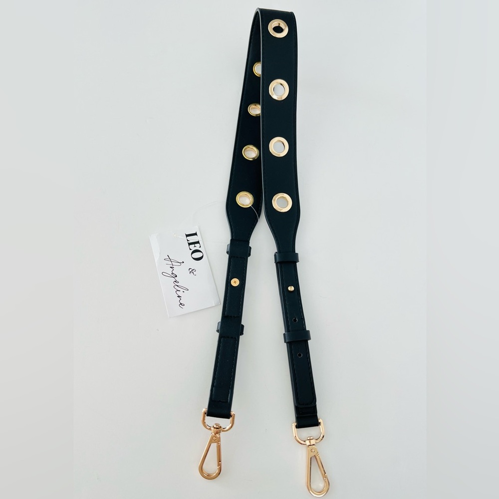Leo & Angeline Black Gold Grommet Wide Bag Shoulder Strap NWT